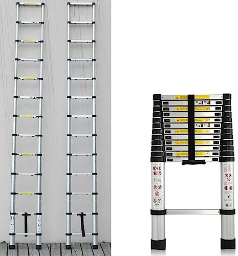3.2M Telescopic Extension Ladder Stable Aluminum Telescoping Ladder Folding Ladder, 150kg/330lb Max Load, EN131 Standards, with Non-Slip Rubber Feet Multi-purpose Ladder for Household Outdoor Work
