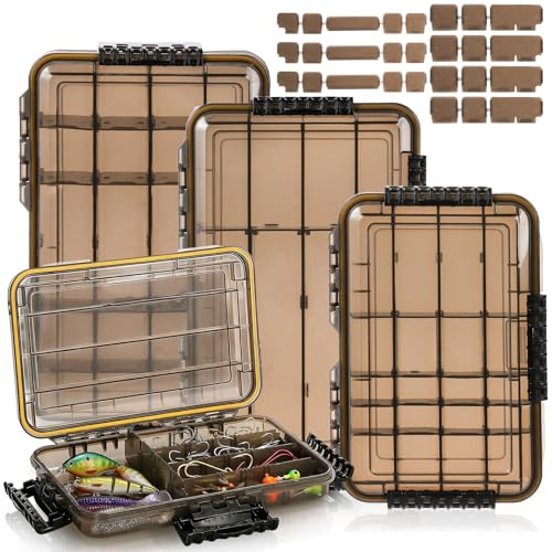 Noamus 3 Pack Fishing Tackle Boxes, 3600 3700 Tray Storage Box, Waterproof Plastic Container with Adjustable Divider, Tea-Colored Floating Snackle Lure Organizer for Saltwater Freshwater