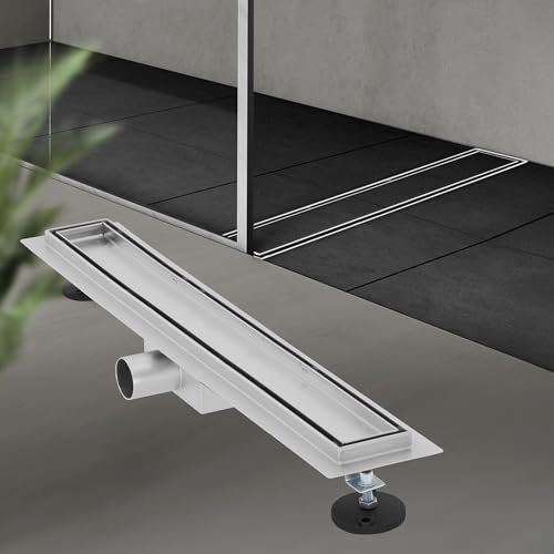 LuxeBath Canaletta per Doccia 60 cm 2 in 1 Drenaggio Piastrellabile in Acciaio Inossidabile Canalina Scarico a Pavimento per Bagno Set Completo di Fissaggio Sifone a Canale con Filtro per Capelli
