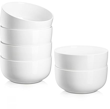 Jassceram Cereal Bowls Set of 6, 30 Oz Ceramic Bowls for Soup, Salad, Dessert, Oatmeal and Breakfast, Suitable for Kitchen or Dining - Dishwasher & Microwave Safe, 6 Inch, White