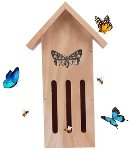 Schmetterlingshäuser für draußen,Schmetterlingsfutterhaus aus Holz,wetterfestes Insektenhotel,11,2 x 3,9 x 3,2 Zoll Insektenhotel für Motten,Marienkäfer,Florfliegen