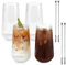 Kleemeiero 4 PCS Vasos de Cristal para Agua 500ml, Vasos de Vidrio para Cafe Bebidas, Vasos Latte Macchiato, Vasos de Cóctel con 4 Varillas agitadoras de Acero Inoxidable, Vasos de Cristal para Zumos