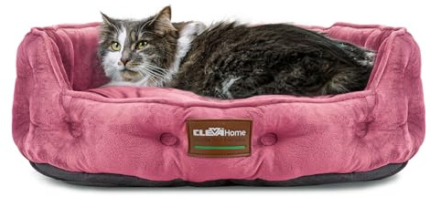 ClevaHome Cat Dog Bed for Small Pets up to 15lbs - Round Cat Beds for Indoor Cats, Machine Washable Comfortable Pet Bed for Puppy and Kitten with Non-Slip Bottom (Plum Pink)