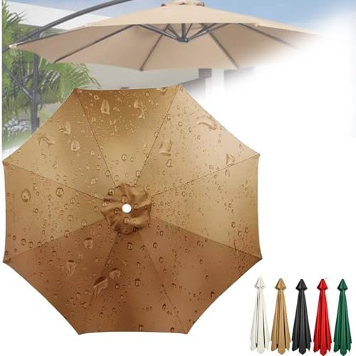 QSPNVFB 8Varillas Tela De Paraguas Cubierta De Repuesto, Impermeables Toldo De Repuesto para Sombrilla De Mercado, Parasol De Patio Paño De Repuesto(Khaki,2.7m(9ft))
