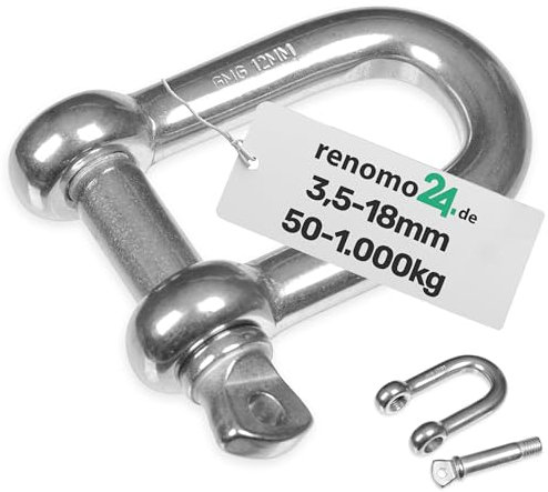 Renomo24 1x Schäkel Traglast 800 kg (WLL) 16 mm, gerade und aus verzinktem Stahl, hochfeste Bügelschäkel für privaten Gebrauch, sowie für Industrie & Kettenanwendungen jeglicher Art