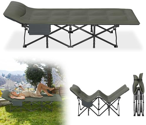 XMTECH Fältsäng, vikbar campingsäng, gästsäng med en extra mjuk kudde, vikbar camping, resor, säng med transportväska, fältbäddar för camping, utomhus, resor, kontor, inomhus