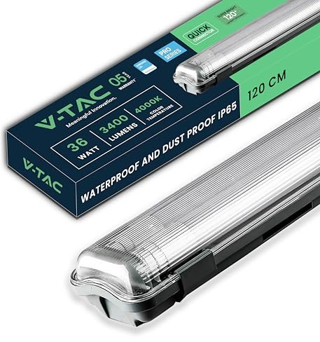 V-TAC Réglette LED Étanche 120 cm - 36W - Chip Samsung - Haute Luminosité - IP65 - Plafonnier Lampe 3400 Lumen pour Plafond, Garage, Magasin - Double Tube Led - Lumière 4000K Blanc Neutre