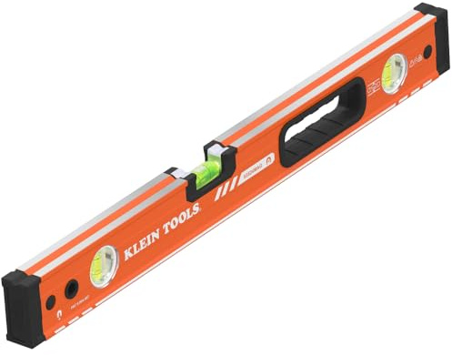 Klein Tools 93524MAG 24-Inch Box Level, Magnetic Box Beam Bubble Level, 3 Vials, High Visibility Orange, Aluminum Body, V-Groove and Magnet Track