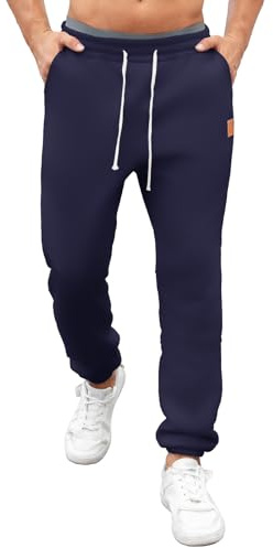 Aisprts Pantaloni Tuta Uomo Invernali Felpati in Pile, Joggers Larghi con Polsini alla Caviglia, Pantaloni Sportivi Caldi con Coulisse e Tasche, Blu Navy, L