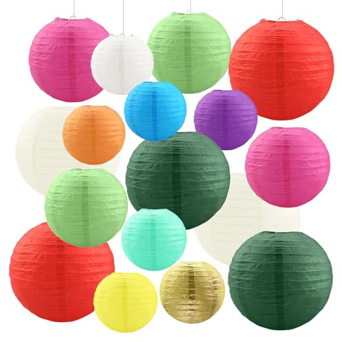 Zhiaek 17 Pièces Lampion Papier Decoration Mariage Lanterne Papier Deco Anniversaire Baby Shower Bapteme Lanterne Chinoise Multicolores Decoration Automne Exterieur