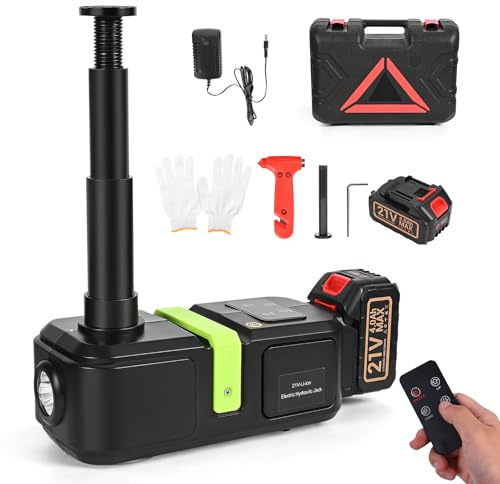 GJCrafts Gato eléctrico para coche de 21 V, dispositivo de elevación de 5 T con batería de 4000 mAh, símbolo de advertencia y luz LED, altura de elevación de 150-540 mm, adecuado para automóviles, SUV