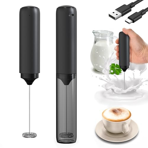 Espumador de leche recargable portátil, espumador de café eléctrico con tubo de almacenamiento, batidora de mano portátil de 14 000 rpm para matcha lattes, capuchinos y regalos de cocina.