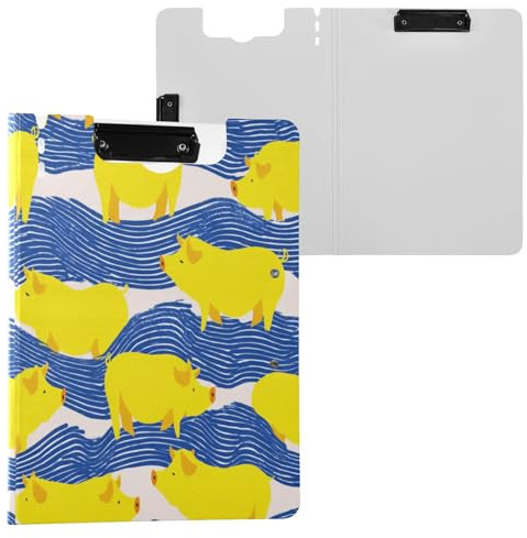 Cartella portablocco pieghevole cartone animato Americas Pig giallo brillante A4 Clipfolio due clip in metallo portapenne scuola clip Board con coperchio