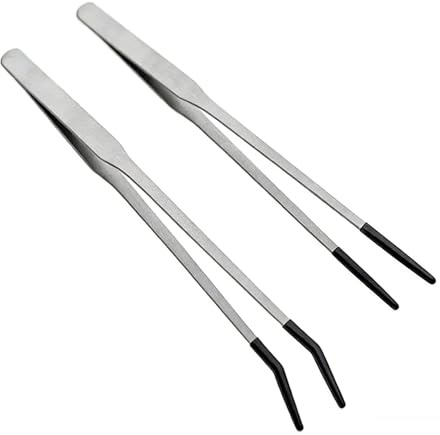 2 Pcs Reptile Feeding Tongs,27cm Stainless Steel Long Tweezers Tool with Rubber Tips,Straight & Curved Feeding Tongs Set for Lizard Snake Gecko Bearded Dragon,Live Insect Feeder for Pet Terrarium Tank