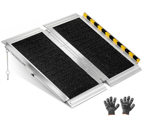 VEVOR Rampa para Silla de Ruedas Plegable de Aluminio 610 x 745 mm, Rampa de Umbral Antideslizante con Capacidad de Carga 362,9 kg para Entradas, Escaleras, Puertas, Scooters, Andadores y Uso Diario