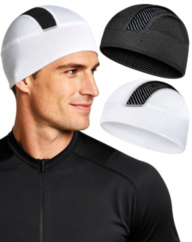 Becellen 2 stycken sommarcykelmössa, ventilerande sportmössa, lätt underhjälmsmössa, cykelmössa, tunn dödskallemössa, unisex, cykelmössa, svart hjälmhatt för män och kvinnor, Svart, vit, one size