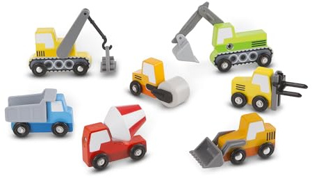 Melissa & Doug Wooden Construction Site Vehicles With Wooden Storage Tray (8 pcs) - Vehicle Toys, Cars For Toddlers And Kids Ages 3+