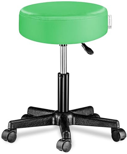 Casaria® Rollhocker Höhenverstellbar 10cm Polsterung 46-60 cm Sitzhöhe 360° Drehbar Ø 35cm Rund Rollen Bürohocker Drehhocker Arbeitshocker Hocker Grün