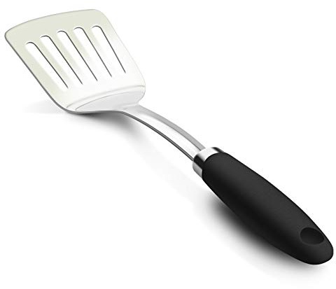 Brushed Slotted Stainless Steel Turner, Non-Slip Spatula with Ergonomic Handle