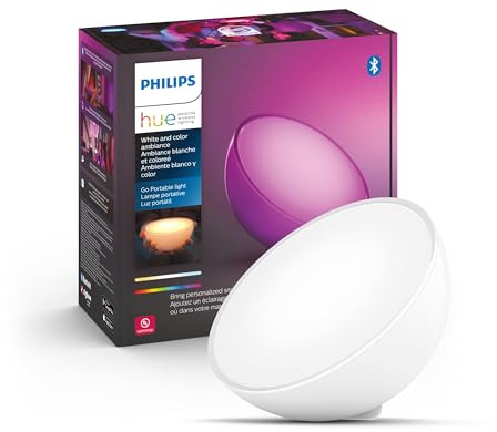 Philips Hue Go Smart Portable Dimmable Table Lamp, White - White and Color Ambiance LED Color-Changing Light - 1 Pack - Indoor and Outdoor Use - Control with Hue App or Voice Assistant
