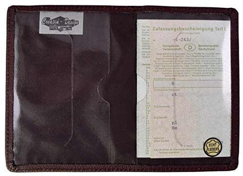 CreativDesign KFZ-Schein Schutzhülle, echtes Leder gebuggt KFZ Fahrzeugschein Mappe Ausweisetui (Bordeaux 2 Fächer)