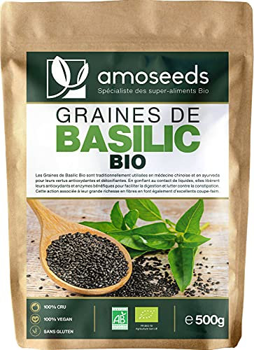 Graines de Basilic Bio 500G | Exclusivité Française | Satiété, Digestion, Détox, Peau | Similaires aux Graines de Chia | Qualité Supérieure