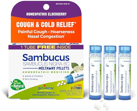 Boiron Sambucus Nigra 6c Homeopathic Medicine for Cough and Cold Relief - 3 Count (240 Pellets)