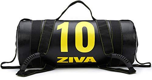 ZIVA Power Sandbag | Heavy Duty Pre Weighted Sand Bag for Strength Training and Fitness | Durable Workout Bag with Handles | Home Gym Exercise Equipment - 10 lbs, Black