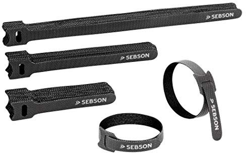 SEBSON Fascetta per Cavi riutilizzabili nera, Set di 50 - larghezza 12mm; lunghezza 25cm/ 15cm/ 10cm - Fascette a Strappo regolabili, Tessuto