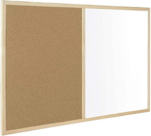 KAV - White Board and Cork Board (2 in 1) with Wooden Frame | Notice Boards Wall Mounted & Dry Erase Office Memo School Home (300x 400)