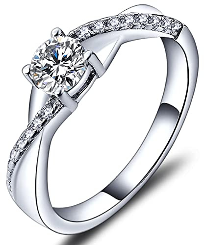 YL Verlobungsring Ehering 925 Sterling Silber mit 5MM 3A Zirkonia April Geburtsstein Unendlichkeit Ring für Damen（Größe 58）