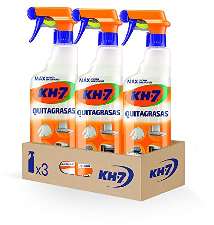KH-7 Quitagrasas, Desengrasante, Elimina sin esfuerzo la grasa y suciedad de la cocina, ropa o exterior, Para todo tipo de Superficies y Tejidos - Pulverizador 650 ml, 3 unidades