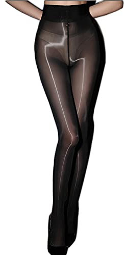 Women Oily Shiny Tights 8D High-Density Sheer Tights Anti-Snag Control Top Pantyhose Stockings To shaping legs-Black