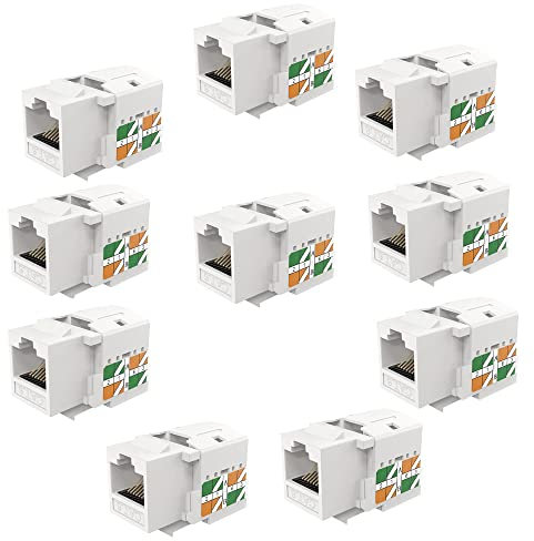 CENPEK Paquete de 10 conectores Cat6 RJ45 Keytone (Cat 6 / Cat6 Keystone Jack) en blanco con soporte Keytone Punch-Down