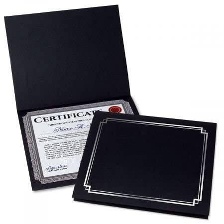 Classic Black & Silver Certificate Folders- Packs 25, Linen Cover 80 lb. Stock, Folded, Die-Cut Corners, for Office, Business Awards, Graduation, School Diploma Holder, 9-1/2 x 12