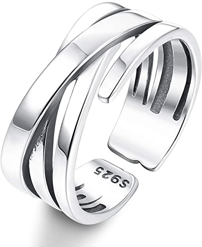 Morfetto 925 Sterling Silver Leaf Rings Adjustable Vintage Ring for Women Men Wrap Wide Statement Ring Open Stackable Thumb Open Rings