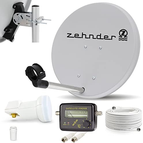 Digitale Camping Sat Anlage Spiegel 40 cm Single LNB 0,1 dB + Koaxialkabel 10m Kabel Sat Finder Balkon Caravan Mobil Schüssel Antenne für HDTV HD Sky 3D 4K hell