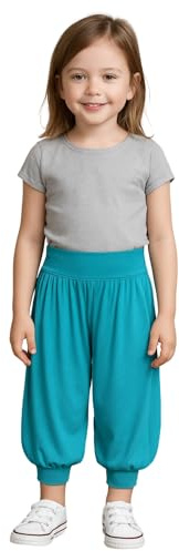 STAR FASHION Barn harem lös ledig säckig sport dansbyxor flickor harem barnbyxor med ben manschetter elastisk midja UK 5 år till 13 år, Turkos, 5-6 Years