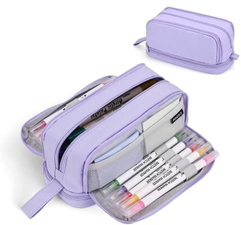 Howala Pencil Case Large Capacity Pencil Pouch for Girls Boys with 4 Compartments Multifunctional Pen Bag Stationery Organizer Office Makeup Bag Portable Pen Bag for Teenage Adult Women Men, Purple