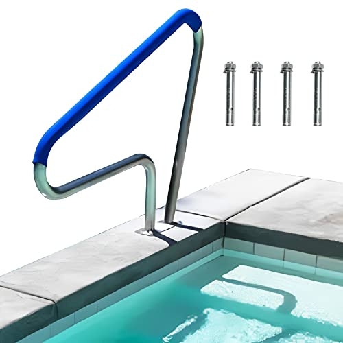 Barandilla Acceso Piscina Con Cubierta De Agarre De Nailon Desmontable, Barandilla Piscina De 304 Acero Inoxidable De 98*81cm, Pasamanos De Piscina Para SPA, Estadio Y Piscina ( Size : 1 PACK )