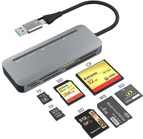 Lettore Schede SD USB C/USB 3.0 Doppio Connettore Micro SD Adapter Supporta SD/TF/MS/CFXD/MS Memory Card 7 in 2 Alta Velocità Lettore SD Card Reader per PC/WIN XP/Vista/Mac OS/Linux, eccetera