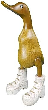 trendforge Dekortation Teakholz Ente Handmade Teakente Dekoartikel für Zuhause Geschenk hochwertig und einzigartig - ca. 33cm (Marmor Weiß, S)