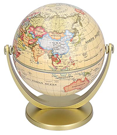 TOPINCN Globo Terráqueo con Base Dorada Estilo Vintage Escritorio Mapa Mundial Globo Edición en Inglés Rotación Aprender Geografía de la Tierra Herramienta Educativa para el Hogar la