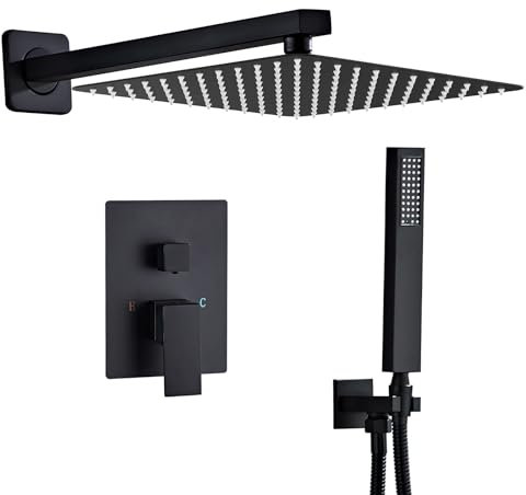 Sanitemodar Douche Encastrée Noir, Colonne de Douche Encastrée avec 30x30cm Douche de Tête, Mitigeur Douche Encastre avec Douchette