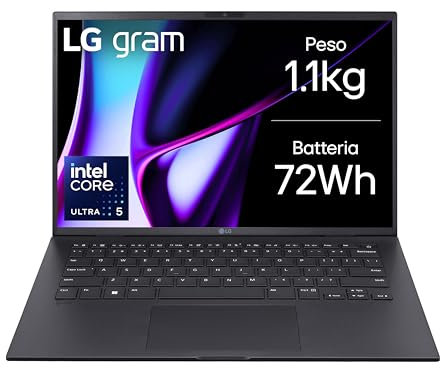 LG gram Pro 16Z90SP Notebook 16 OLED 2.8K (2880x1800), Intel Core Ultra 7 155H, 16GB RAM, 1TB SSD, Ultraleggero solo 1.2kg, Batteria 77Wh, Windows 11 Home, Tastiera italiana, Nero