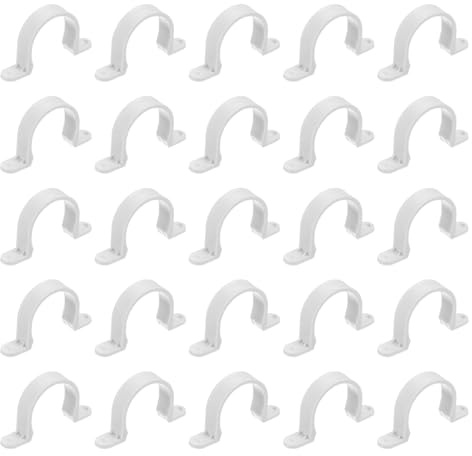 sourcing map Lot de 50 sangles de tuyau en PVC, 50 mm, sangles de conduit en plastique à 2 trous, support de montage pour tuyaux et câbles en PVC, blanc