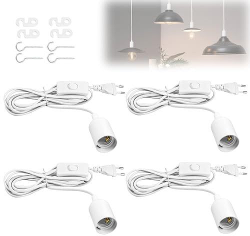E27 lamputtag med strömbrytare, 4-pack uttag med kabel 5 m, skruvring, EU-kontakt, pendellampa, lampa rep för gör-det-själv lampupphängning sovrum matsal balkong