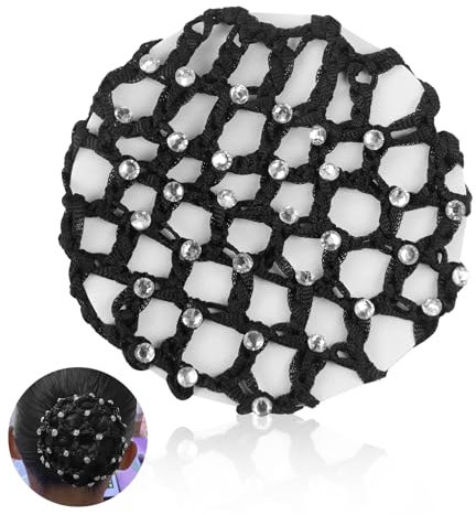 Rete per capelli chignon, retina per capelli per equitazione, torneo per acconciatura, nera con cristalli, rete per capelli in tessuto, per ragazze e donne, ginnastica sportiva, balletto, equitazione,