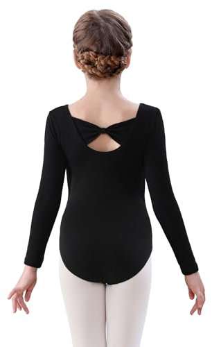 FONLAM Balletttrikot für Mädchen Tanztrikot Gymnastikanzug Baumwolle Turnanzug Kinder Ballettkleidung Langarm (10-11 Jahre, Schwarz)