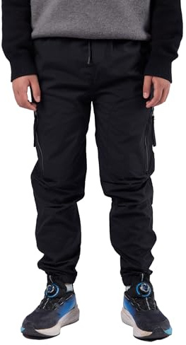 SERENYOU Boys Softshell Pants Cargo Trousers Kids Trekking Joggers Black 8-9 Years, Size 140